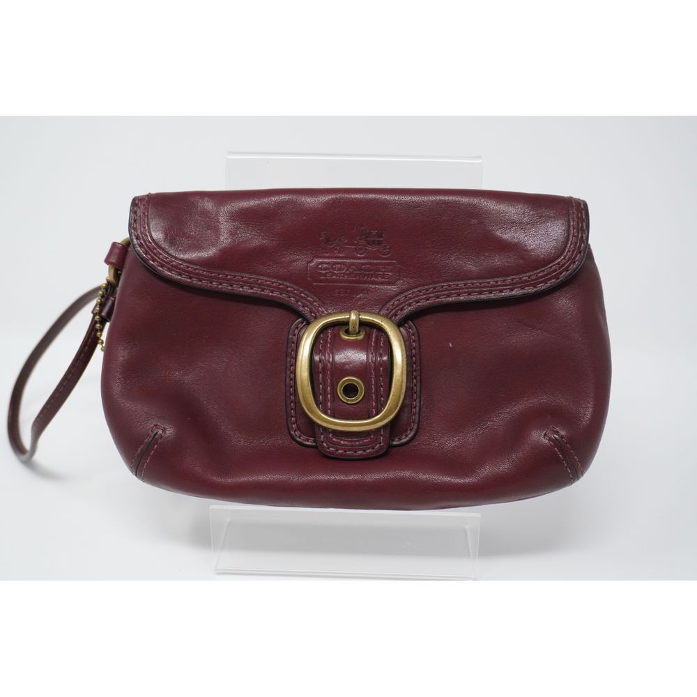 Coach Bleecker Burgundy Buckle Flap Wristlet Zipper Pocket Brass Tone